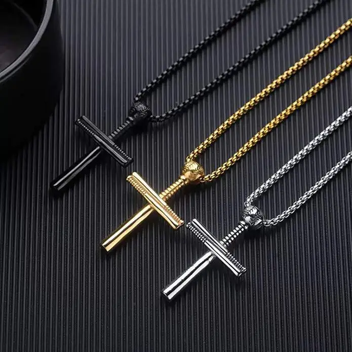 Athletes Cross Necklace by Sports Pendant Baseball and Baseball Bat Cross Necklace
