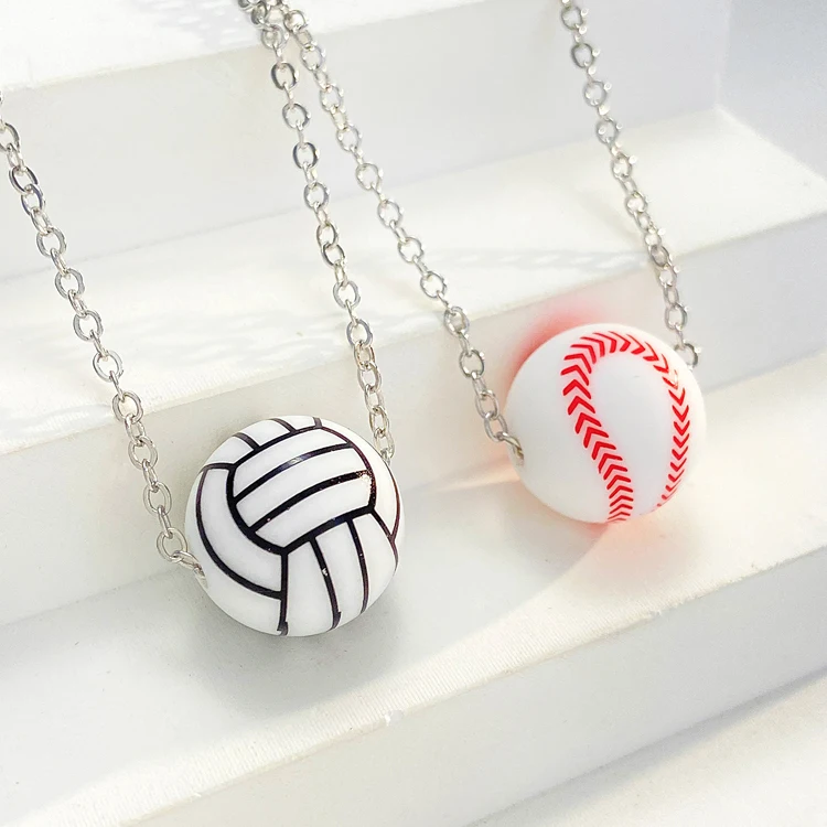 Unisex sports style ball necklace jewelry wholesale baseball basketball rugby football volleyball pendant necklace