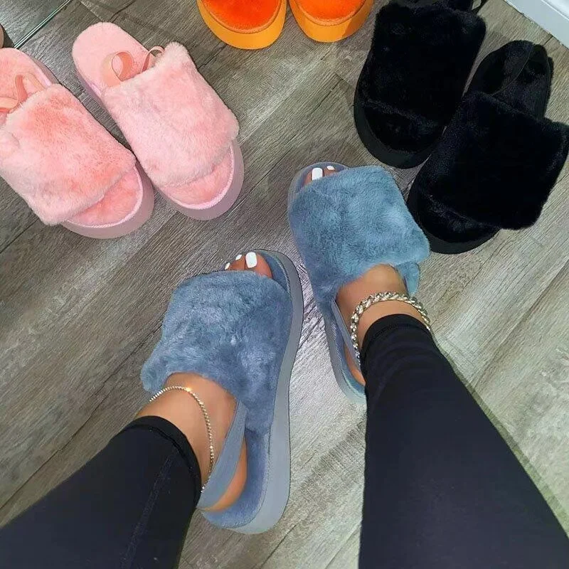 New Arrivals 2021 Ladies Casual Fur Shoes Cute Bow Knot Women Plush Loafers Shoes Fluffy Furry Slip-on Sneakers Shoes