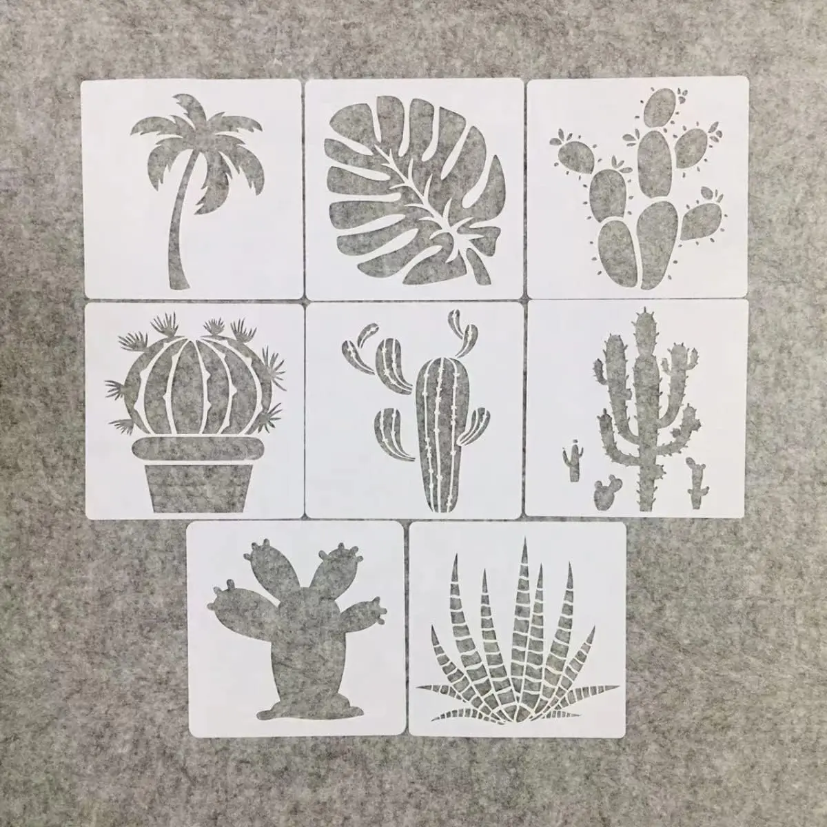 16pcs Cactus Stencil For Painting Tropical Cactus Stencil Cacti Template for Children Room Wall With Metal Open Ring