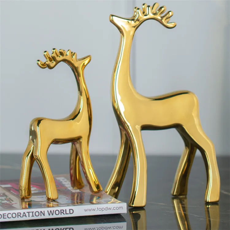 Exquisite golden deer shape ceramic home decor desktop brilliant decoration piece  new design decoration for home
