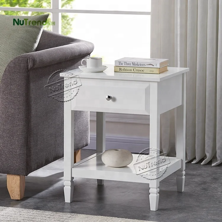 Nordic Living Room Wooden White Modern Sofa Side End Table Bedroom Retro Small Nightstand with Drawer Bedside Lamp Table