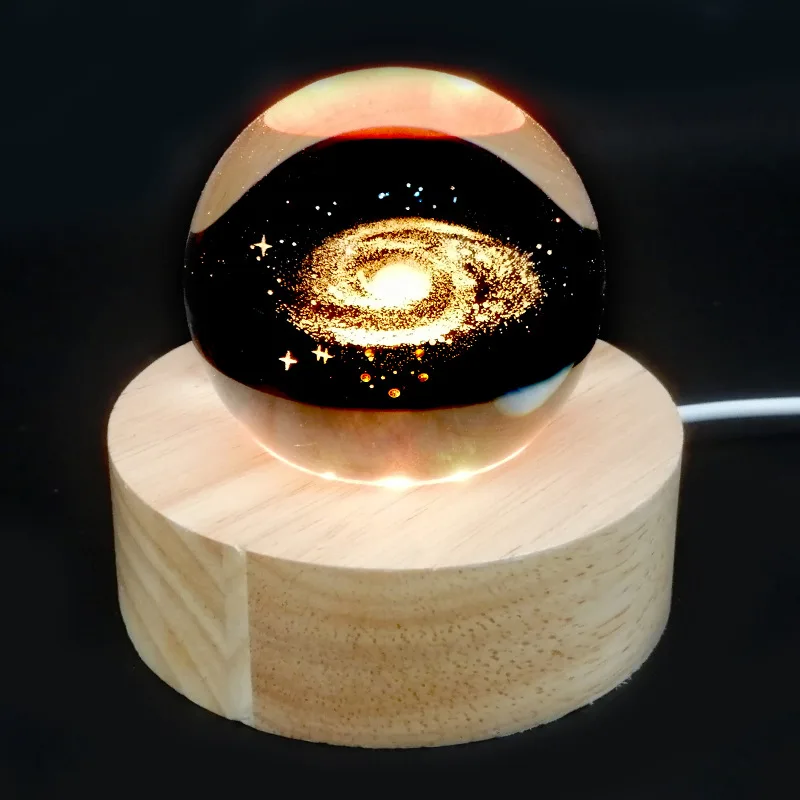 2024 New Galaxy crystal ball with Wood light base Party Novelties White light wood stand for tabletop office home decor