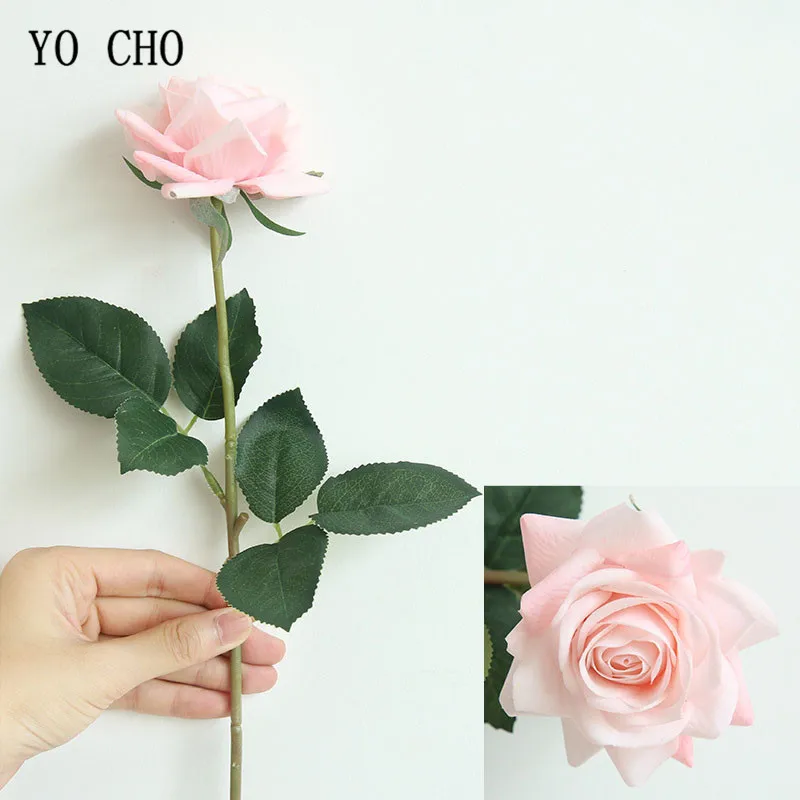 YO CHO Artificial Flower Roses Wedding Silk Flowers Artificial Silk Wedding Bouquets White Pink Home Decoration Fake Flowers