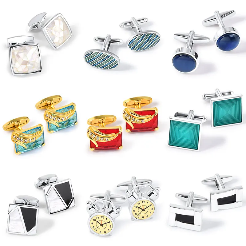 
Jewelry Wedding Suit Accessories Button Square Gold Color Red Fancy Stones Cufflinks 