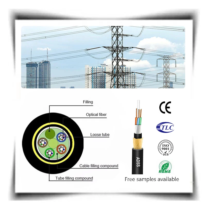 Fiber Optic Cable ADSS g652d 12 24 48 96 Core Outdoor Non-metallic All Dielectric Self-supporting Aerial Fiber Optical Cable