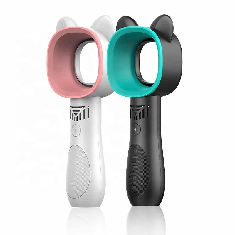 
Cute cat Rechargeable portable Micro USB charging handheld slient no leaf bladeless mini handheld fan accept OEM 