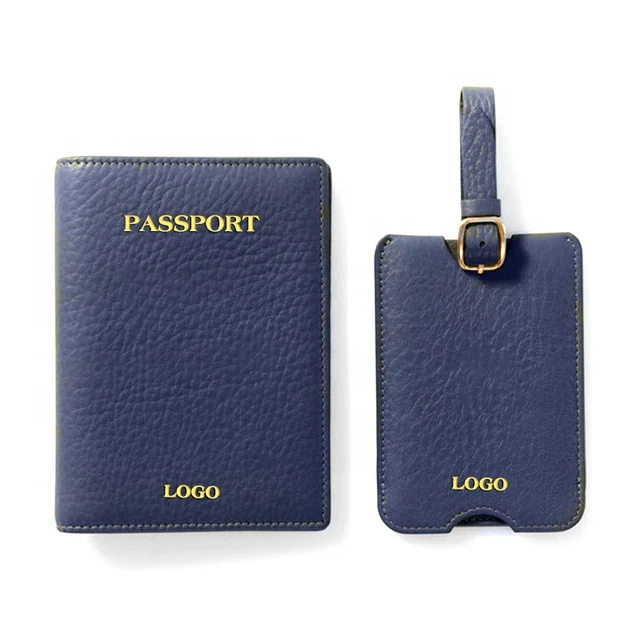 Genuine leather passport holder luggage tag set fashion holder and tag set