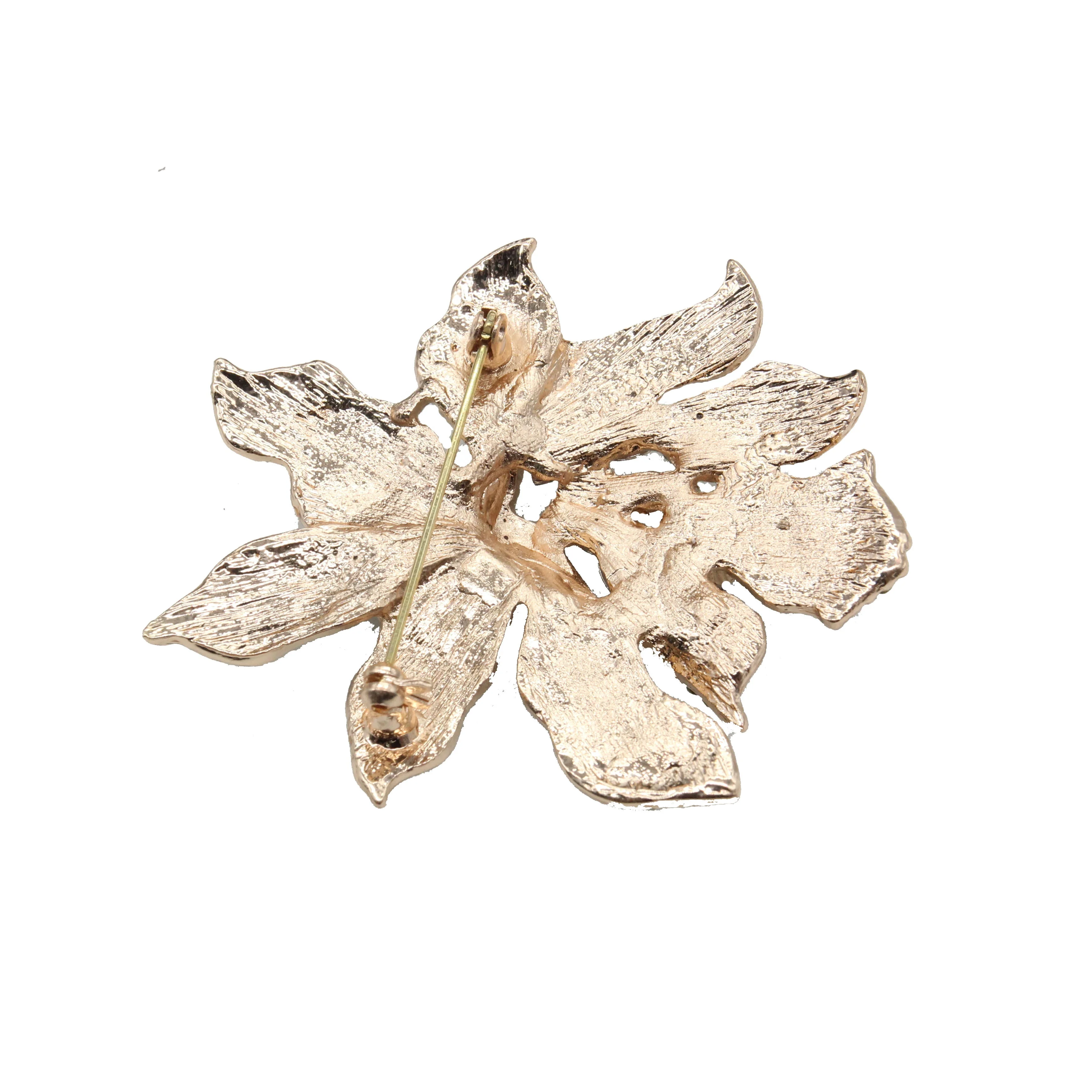 Fashion Jewelry Crystal Rhinestone Orchid Flower Brooches For Women Lady Gift