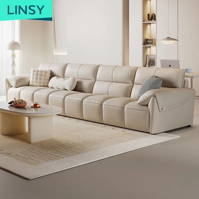European Chesterfield Style 4-Seater Beige Leather Sofa Minimalist Design for Home or Hotel Use PS060-D Living Room Furniture