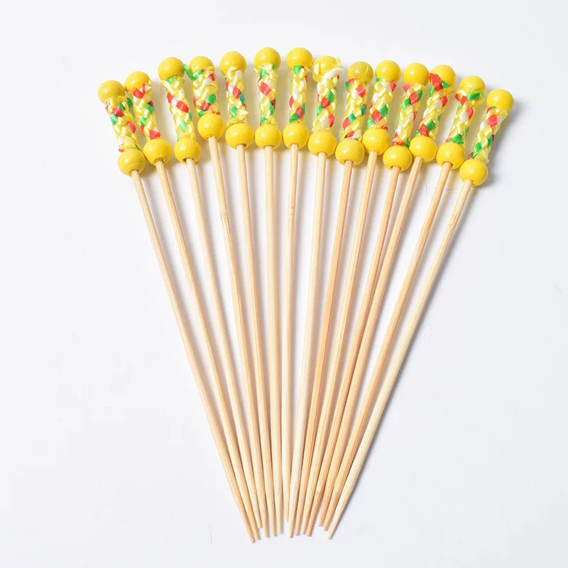 Wholesale Custom Disposable Fruit Sticks Colored Bamboo Knotted Skewers