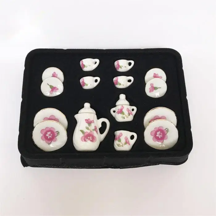 1:12 Doll House diy cottage Mini ceramic finished model Gift toys 15 tea set, dish set and cutlery set
