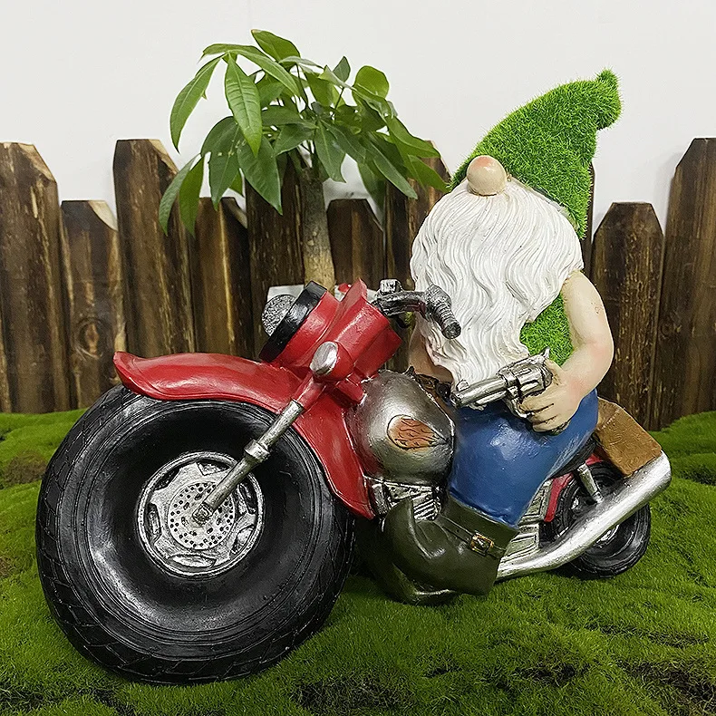 Cool Gnome Figurines Flocked Motorcycle Faceless Gnome for light for garden living room wall home room decor