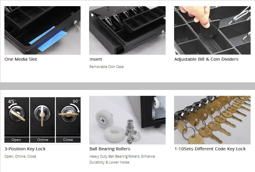 5 Bills 8 Coins POS Cash Drawer Metal 4 Bills and 5 Coins Checkout Counters Cash holders