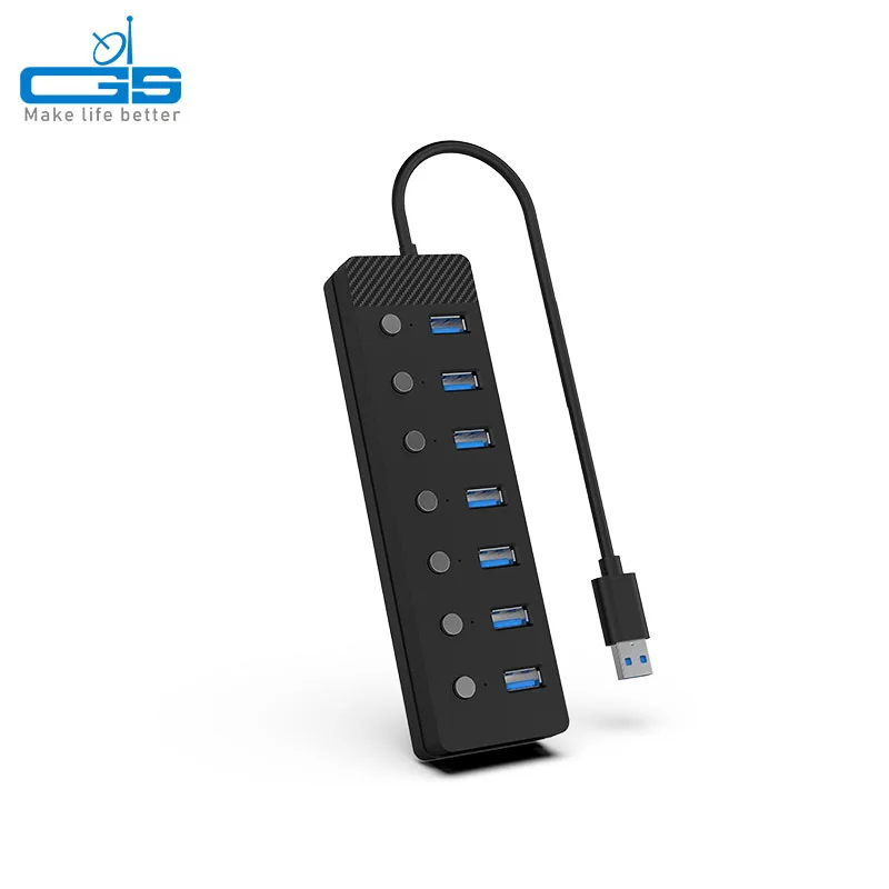 7-port USB Splitter USB3.0 HUB Fast Charging Adapter External Power Supply Aluminum