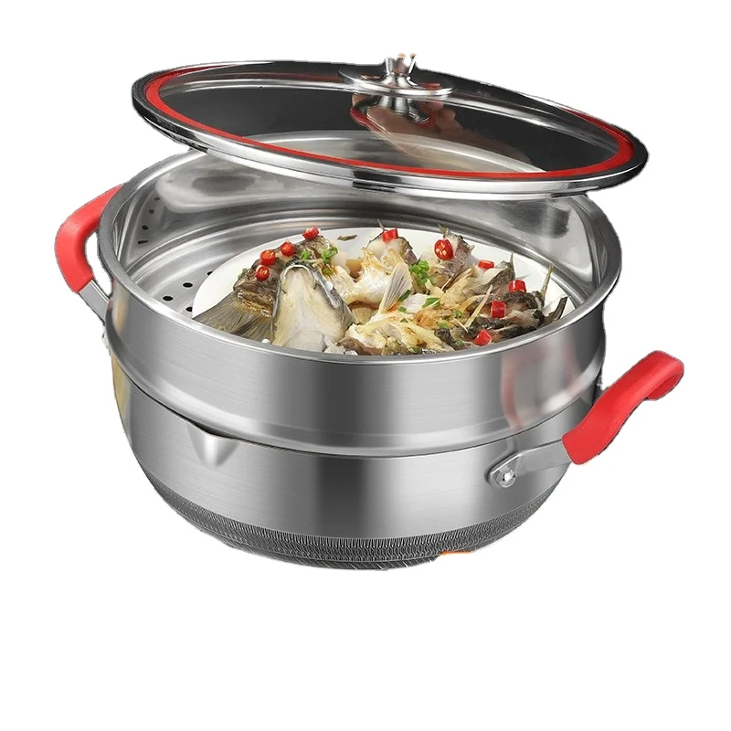 Fashion Stainless Steel Double Short Handle Soup Pot Set with Steamer