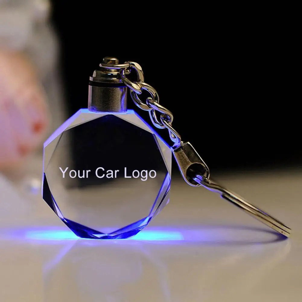LED Cut Glass Keychain Custom made Car Logo Luminous Key Chain Crystal islamic keychain