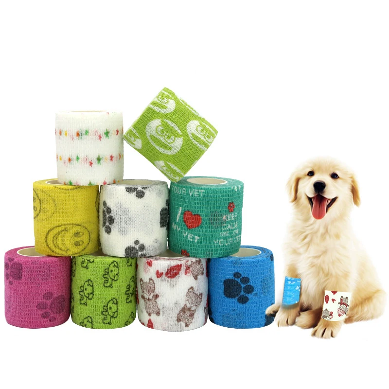 Bulk Wholesale Paw Printing Vet wrap Elastic Self Adhesive Medical Nonwoven Cohesive Bandage Vet Tape