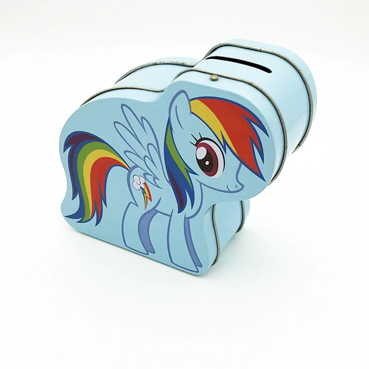 custom kid cartoon  horse shaped decorative tin coin box
