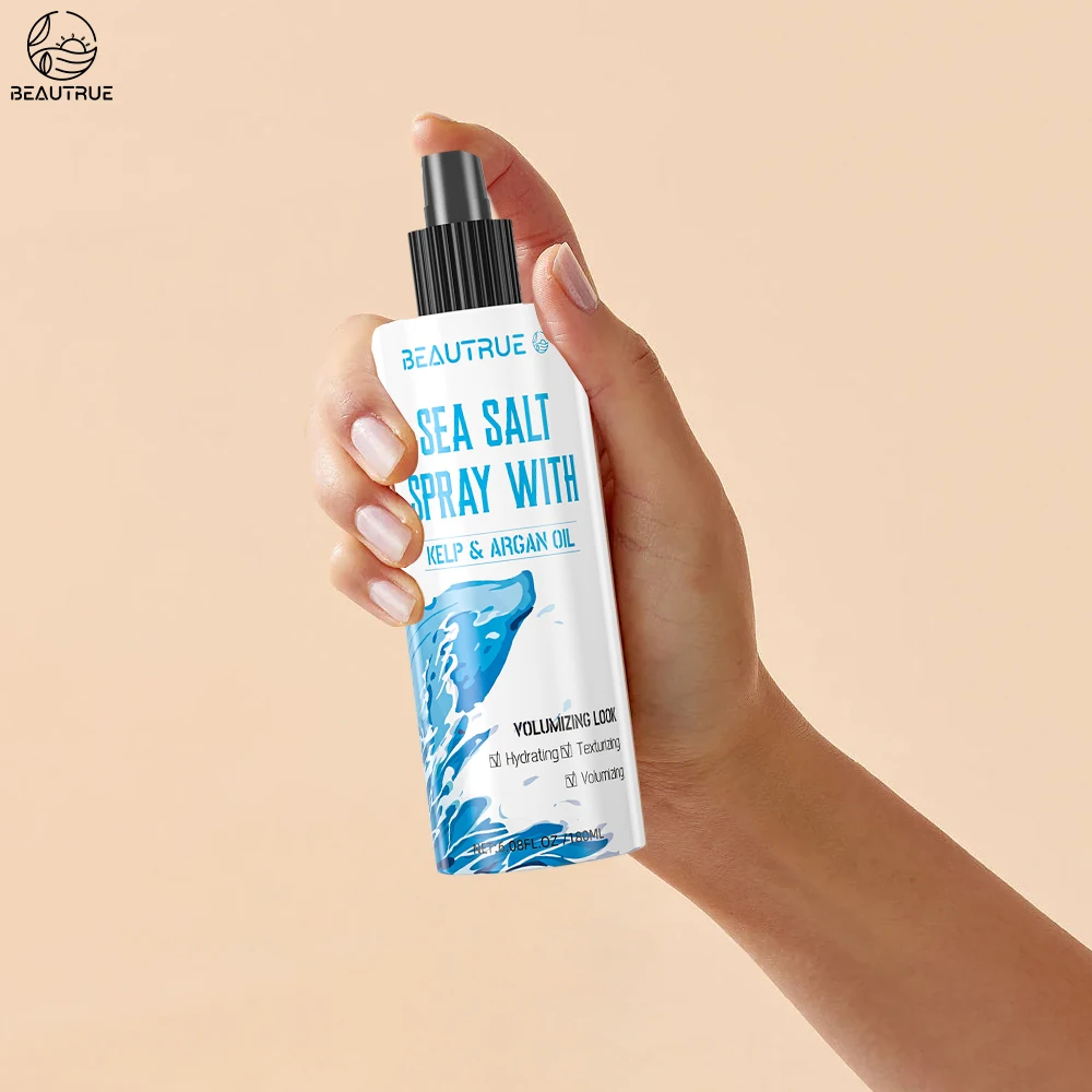 Hot Sale Private Label 180mL Natural KELP & Argan Oil Sea Salt Spray Custom For Hair Texturizing Volumizing Sea Salt Hair Spray