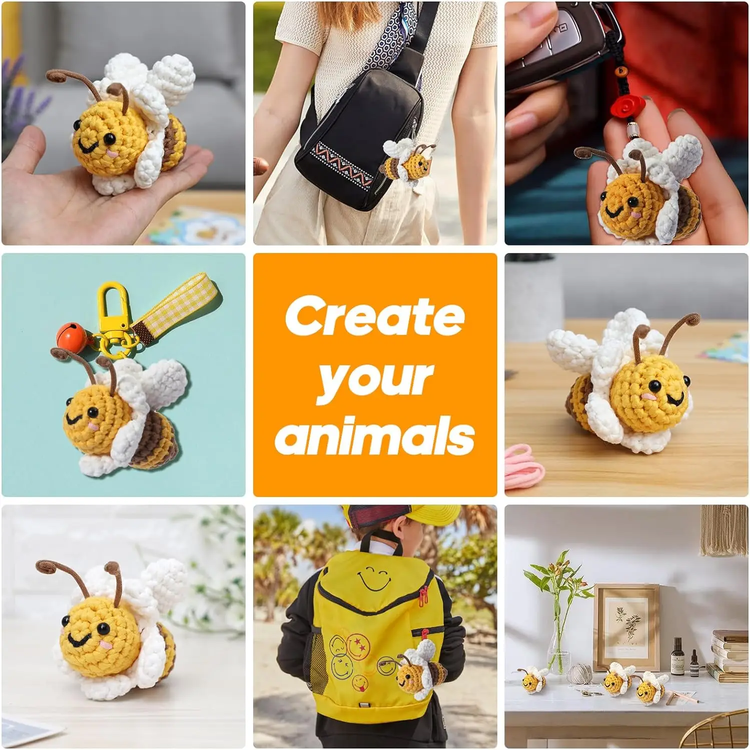 Animal Set DIY for Starters Adult Kids Teen Girl Gifts with Step-by-Step Video Tutorials Color Bee Crochet Kit for Beginners