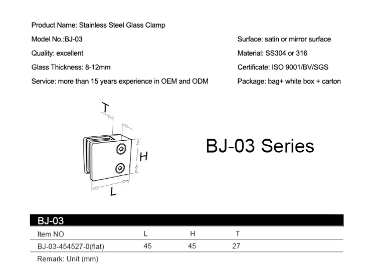 Top Sell Stainless Steel  Glass Clamp Zinc Glass Clamp For Square Tube
