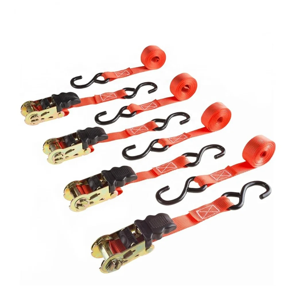 4 pack 1inch 25mm mini Cargo Lashing Belt Ratchet RachetTie Down Strap Buckle with S hook no double J hook