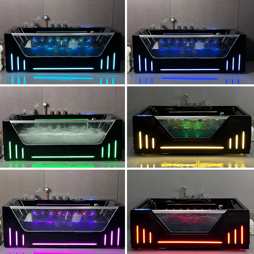 Manufacture custom color whirlpool bathtub whirlppol tub hydrotherophy massage spas tub With Pillow And Waterfalls