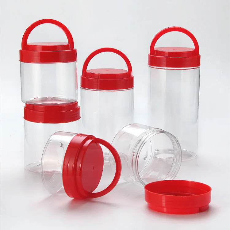 250/500/1000ml transparent  PET plastic candy jar pet bottles 1 liter honey bottle honey jar with handle cap