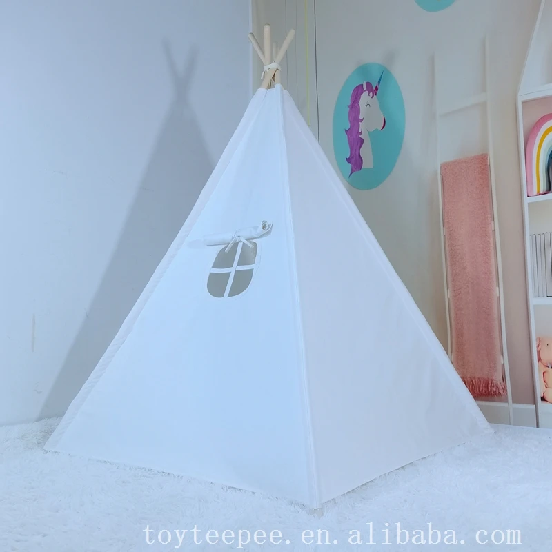 Ins Style Indoor Kids Home Play Teepee Tent Princess Room Game Tent White Cotton Canvas Indian Tent with mat
