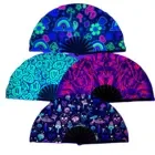 Rave Bamboo Holding Large Folding Fan with Bright Color Fabric Folding Fan for Festival