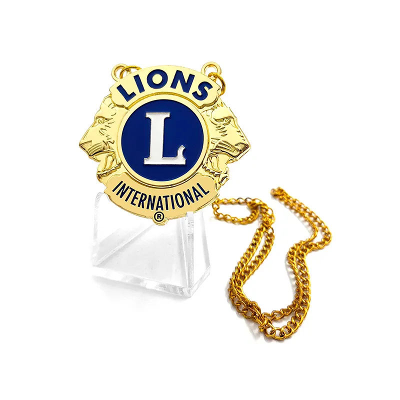 Lion Club Metal Badge Necklace Gold Souvenir Religious Europe Buddhism Painted Safety Pin Art & Collectible Custom Color 001