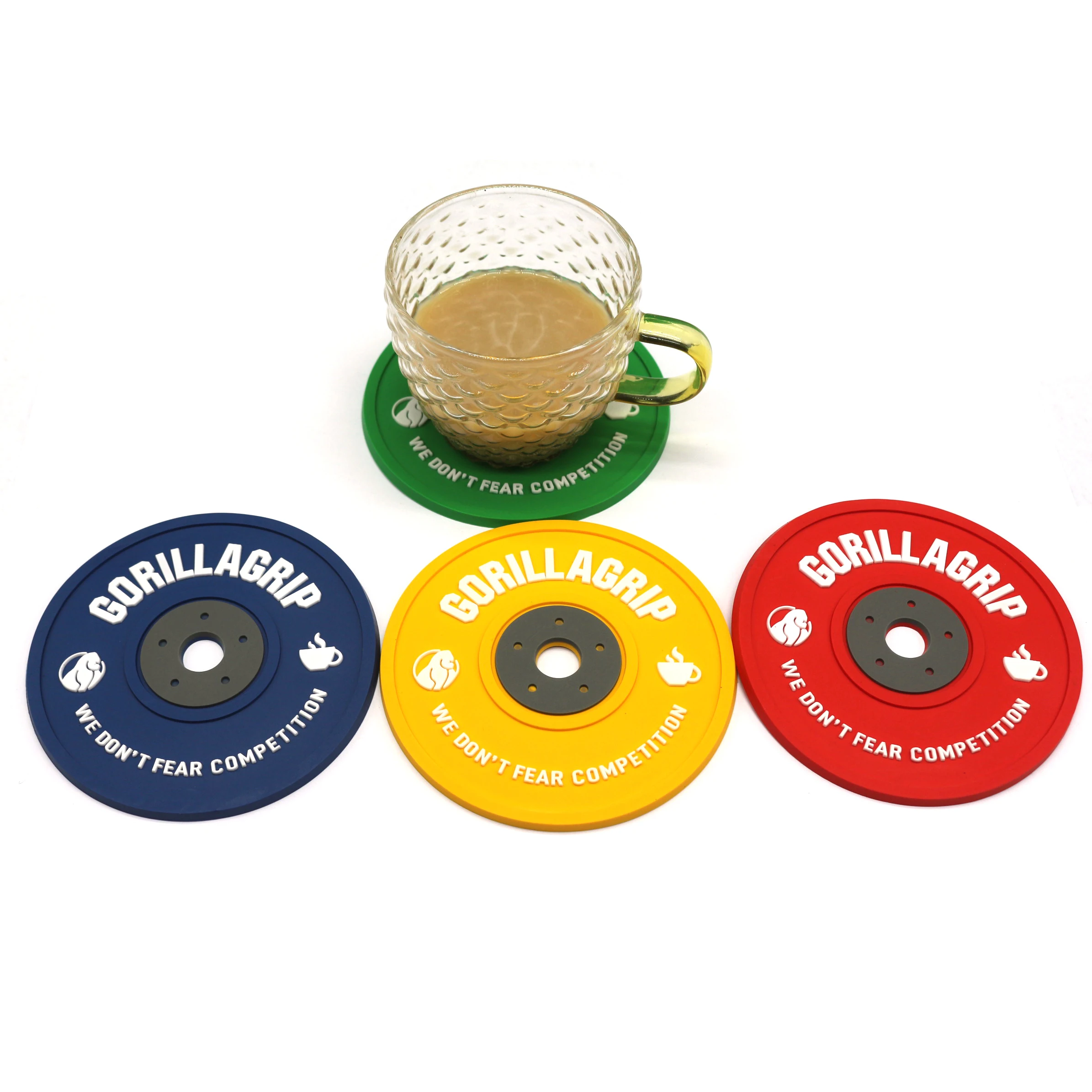 Water Proof 3D Mini Barbell Model PVC Coaster Plate Customized Gym Equipment Sport Fitness Beer Mat Drink Tea Coasters
