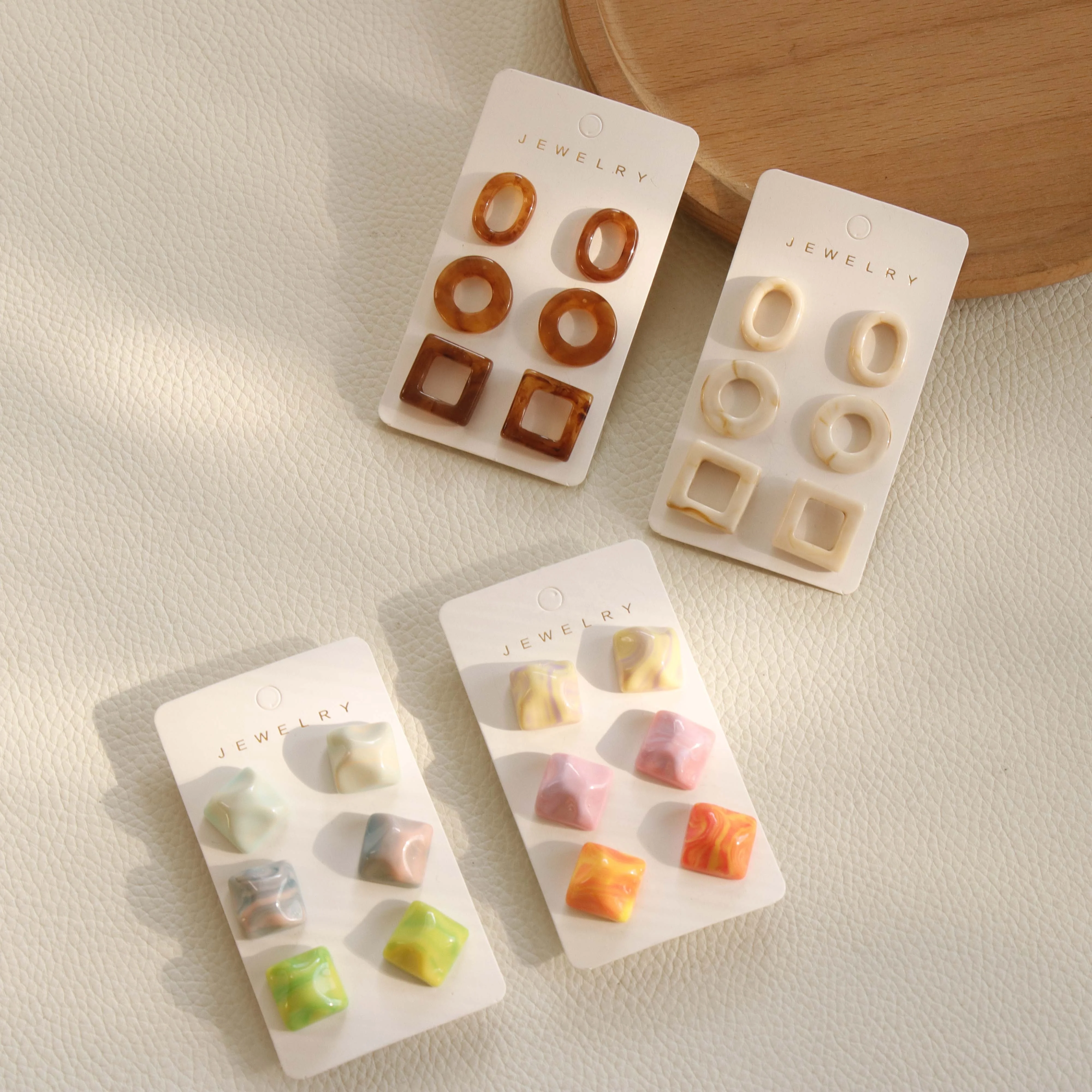 JUHU 2022 stylish round oval geometric 3 earrings set female irregular square acrylic cute all-match new earrings jewelry 2022