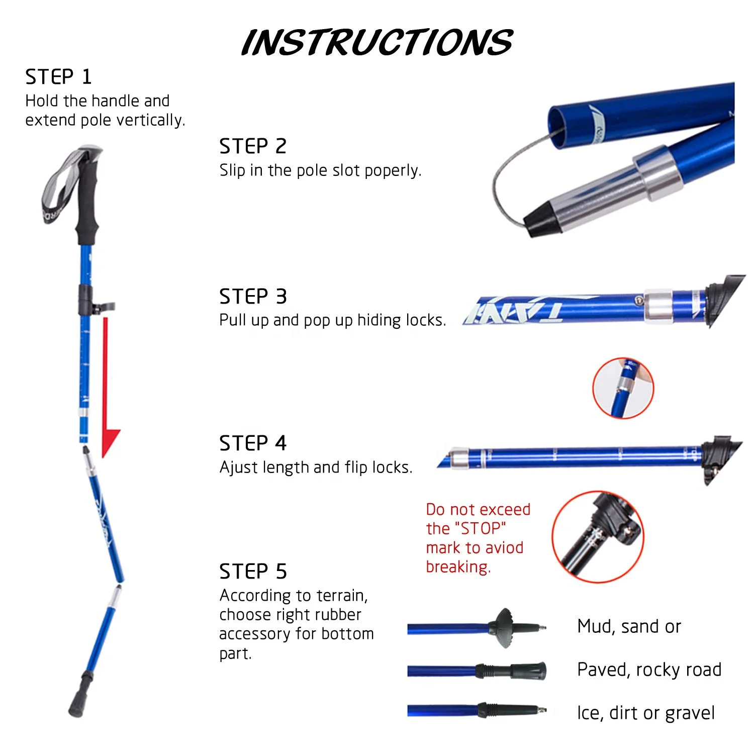 Collapsible Trekking Poles Foldable  Folding hiking pole aluminum Stick with Stable Twist Lock