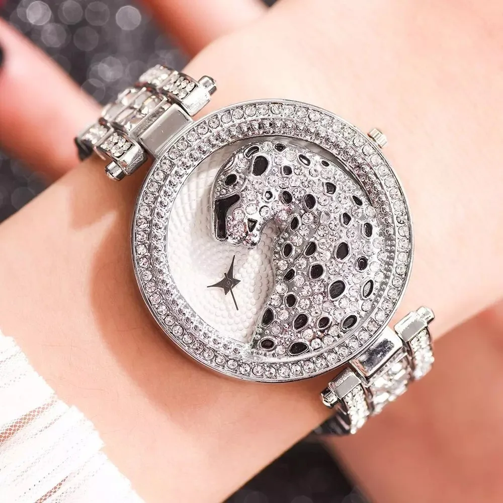 2021 wholesale custom fashion luxury iced out ladies wristwatches diamond leopard women Quartz watch