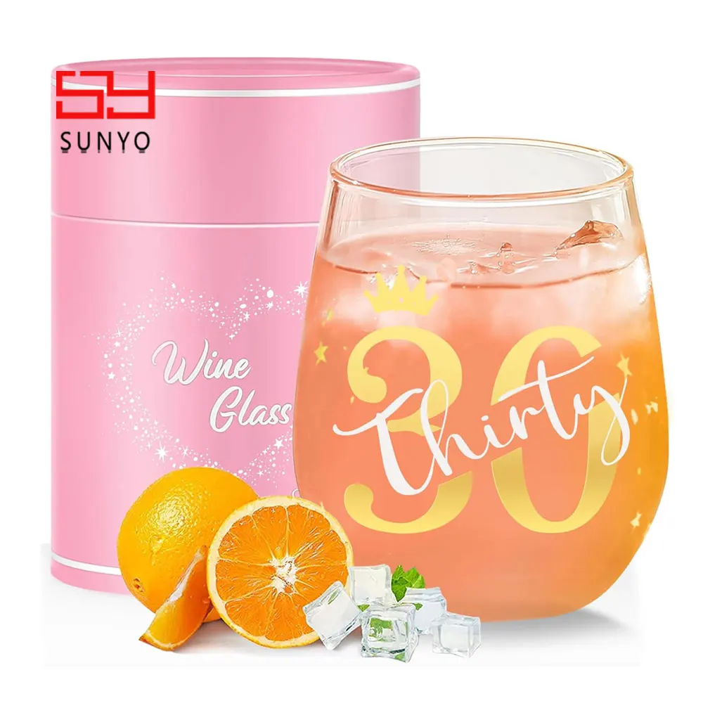 SUNYO Leadfree Crystal Glass 30th Birthday Gifts For Women Stelmless Wine Glasses Custom Logo Party Decorations Wine Glass Set