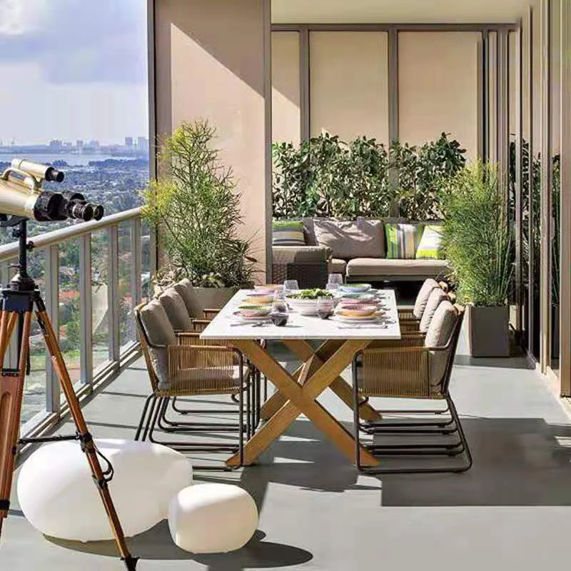 
Outdoor Used Restaurant Rattan Rope Garden Furniture Set Aluminum Armchairs for outdoor dinning set 