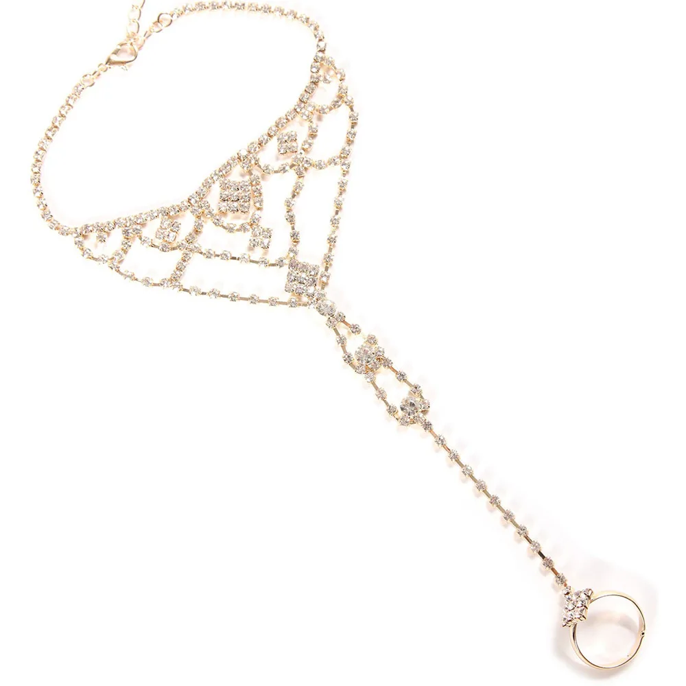 2023 Newest Barefoot Sandals Fashion Rhinestone Foot Chain Jewelry Anklet With Toe Ring in Body