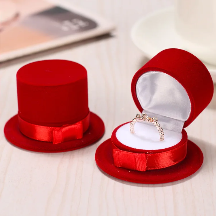 Christmas Gift Velvet Cloth Gentleman Hat Ring Box for Wedding Engagement Jewelry for Necklace Storage-Plastic Material