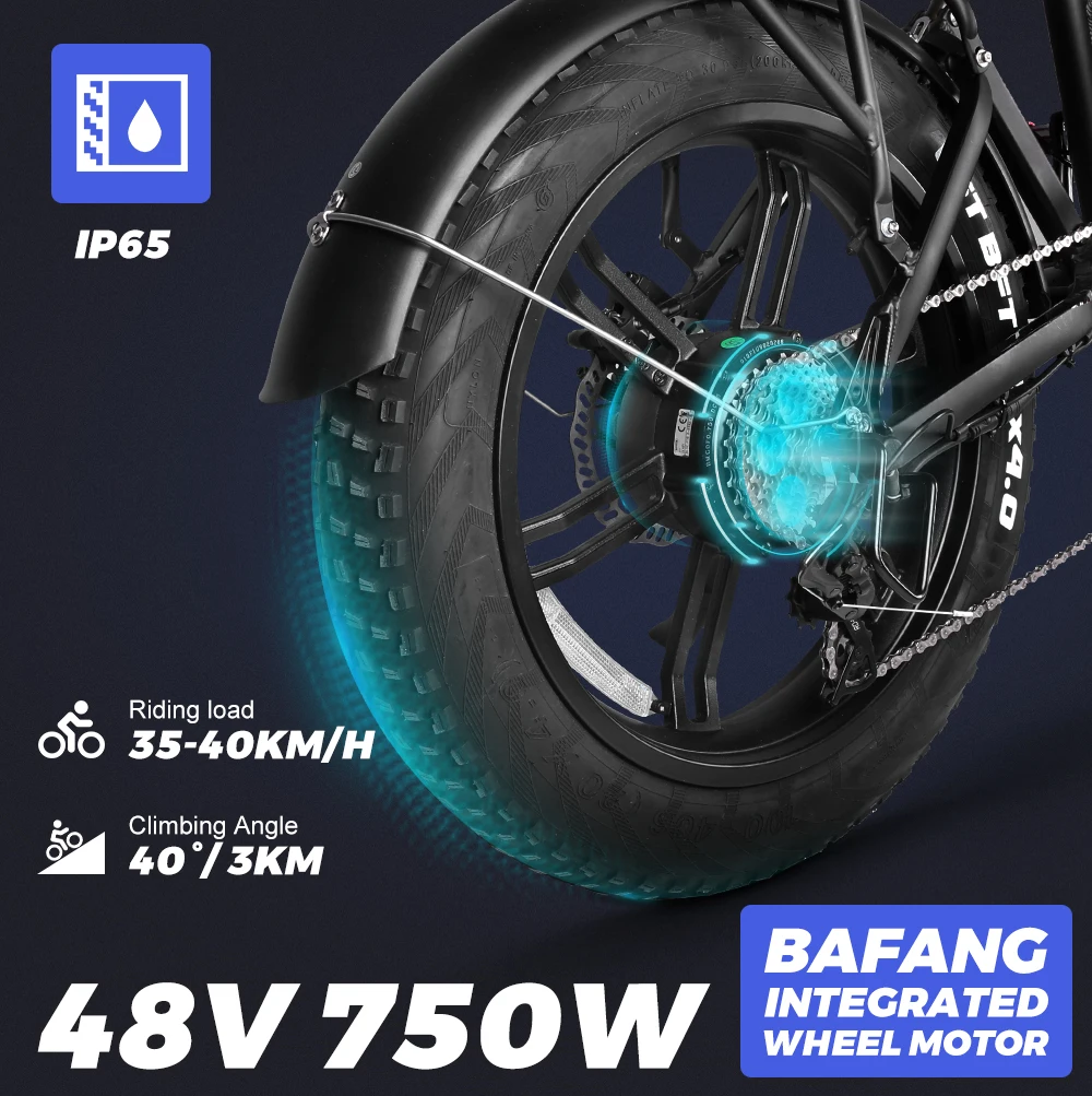  Bafang задний привод 48v 750W с замочком вилы Байк способный преодолевать Броды 20 дюймов электрический велосипед 7 скоростей багажная сетка