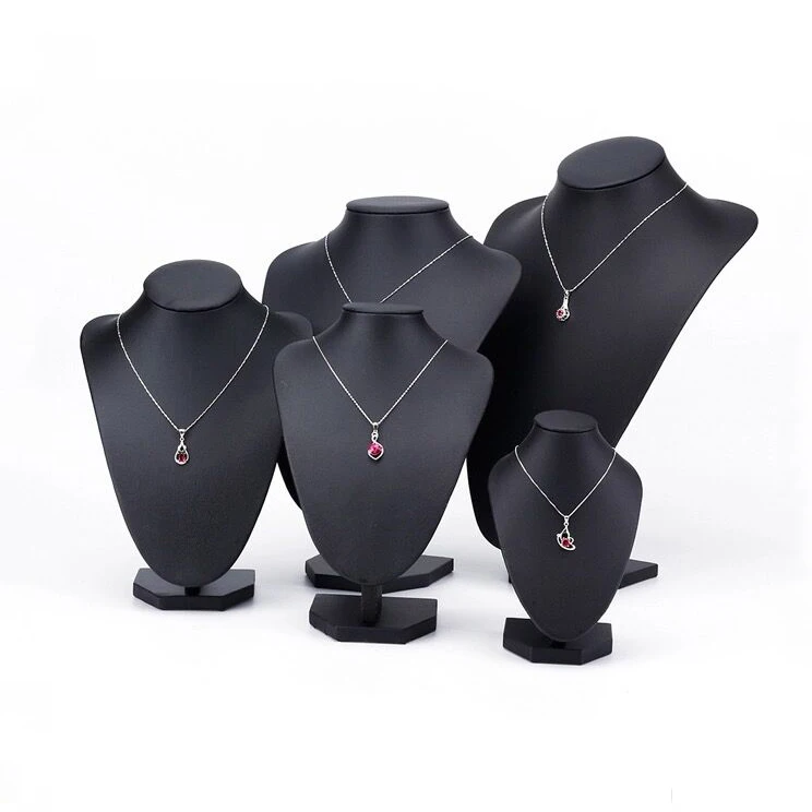 SESI Wholesale PU Leather Pendant Display Stand Holder Jewelry Bust Velvet Black Necklace Display Mannequin