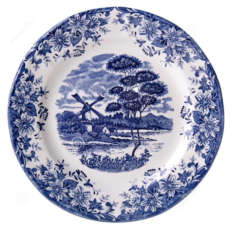 Chinese Ceramic White and Blue Dish Antique China Plate Dinner Dinnerware
