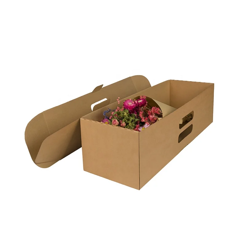 Elegant large rectangular recycled corrugated cardboard flower box custom design, transportation box flower printing