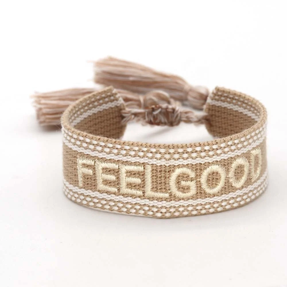 embroidery friendship wristband custom name letter logo 3D texts woven bracelet