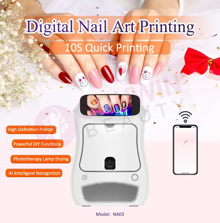 Newest Portable Automatic Finger DIY Mobile Art Nail Printer Nails Print 3d Digital Art Nails Pictures Printing Machine Price