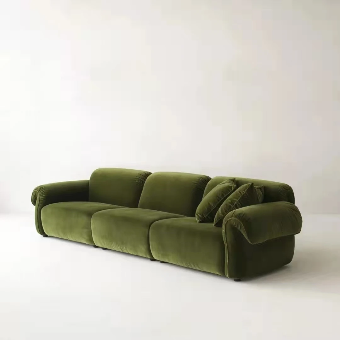 Reclinable Velvet Green Home Furniture Leather Fabric Soft Cover Deluxe Modern Sofa Set