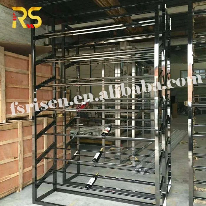 Commercial stainless steel wine display sand luxury wall large whiskey storage display racks wine cabinet