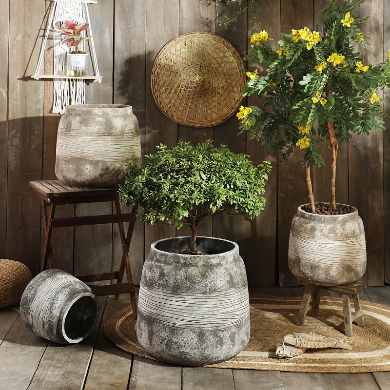 Antique Clay Large Garden Pots Indoor Outdoor Planter Home Garden Decoration Fibre Glass Big Cement Flower Pots Plant Pots