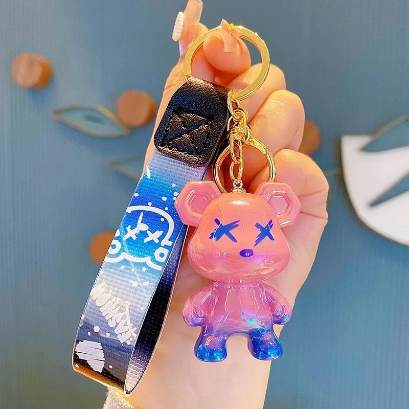 Cute Bear keychain charms resin cartoon animal key chain color bearing keyring wish braided lanyard belt bag wristlet keychain